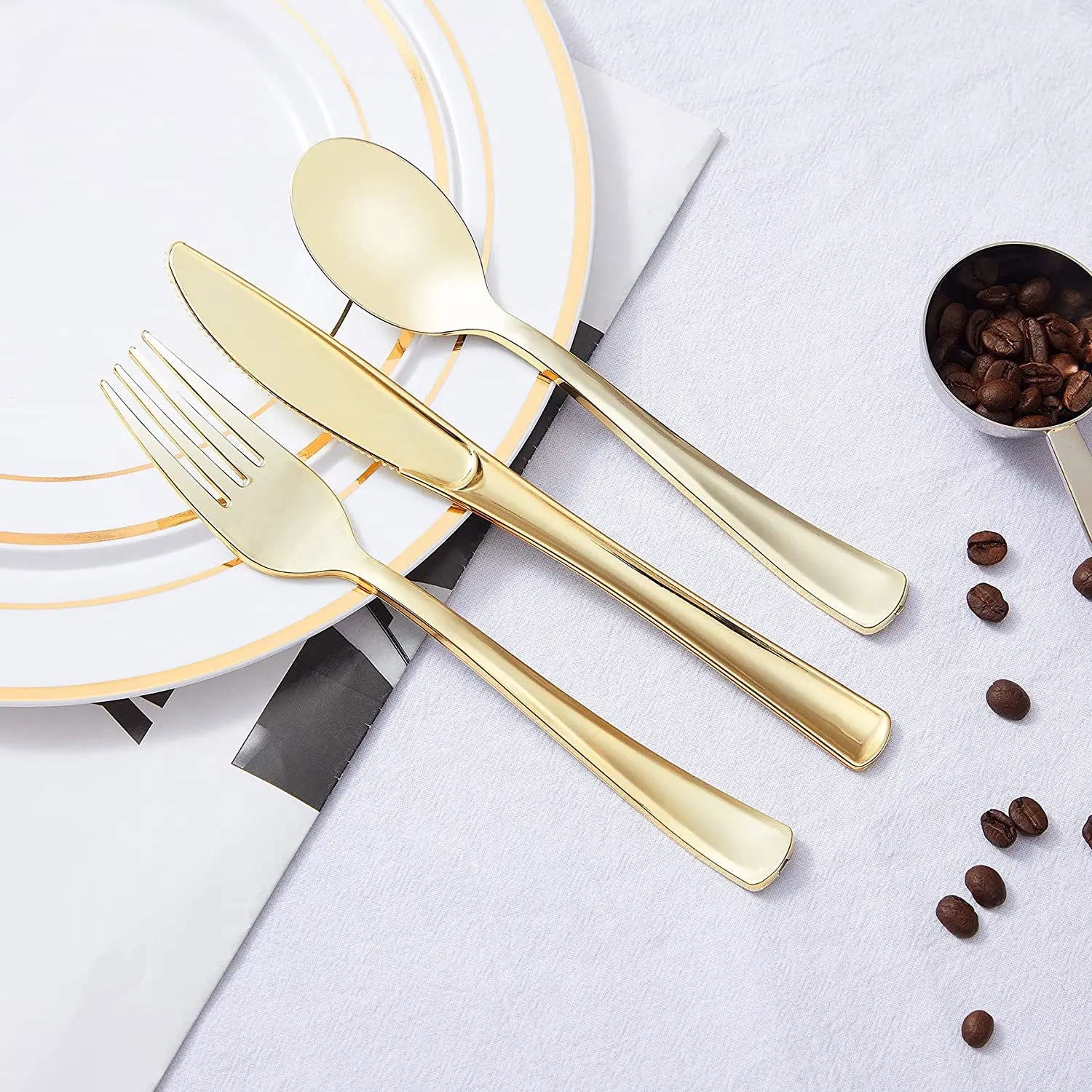 75 Pieces Gold Plastic Silverware- Party Flatware Set-Heavyweight Plastic Cutlery- Includes 25 Forks, 25 Spoons, 25 Knives - Slobuy