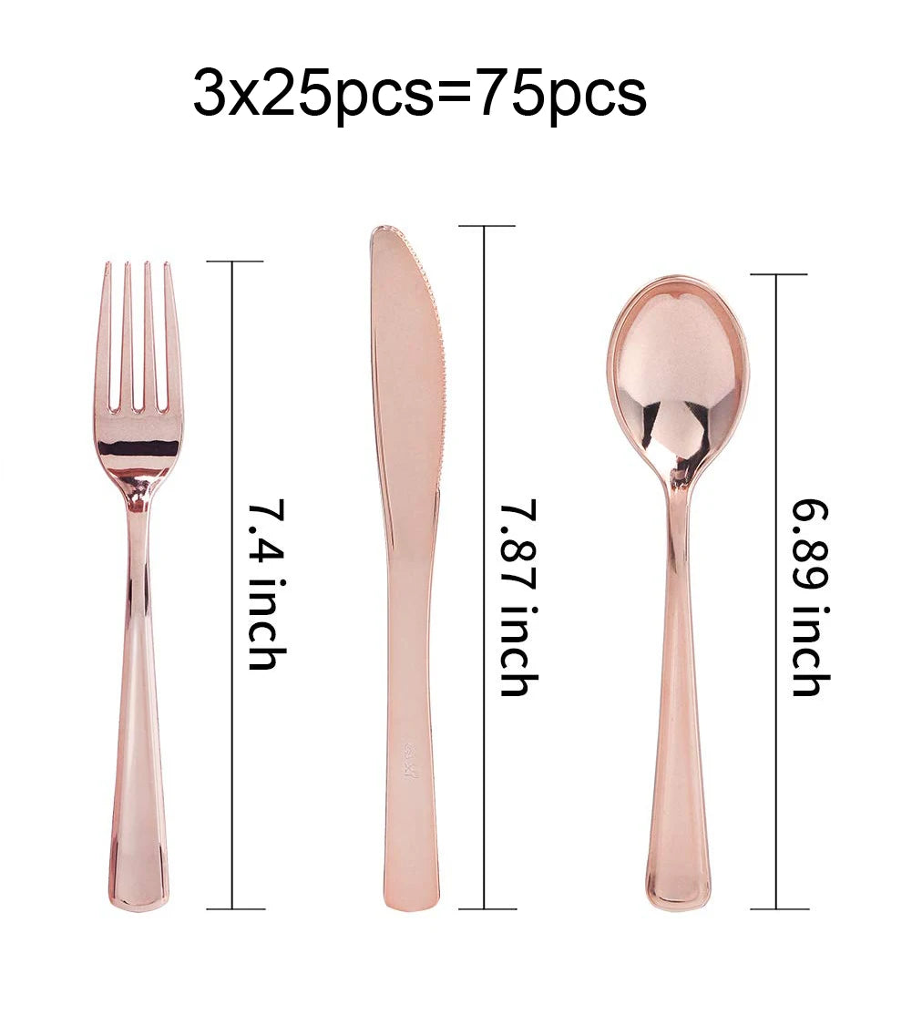 75 Pieces Gold Plastic Silverware- Party Flatware Set-Heavyweight Plastic Cutlery- Includes 25 Forks, 25 Spoons, 25 Knives - Slobuy