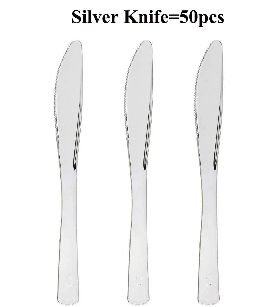 75 Pieces Gold Plastic Silverware- Party Flatware Set-Heavyweight Plastic Cutlery- Includes 25 Forks, 25 Spoons, 25 Knives - Slobuy