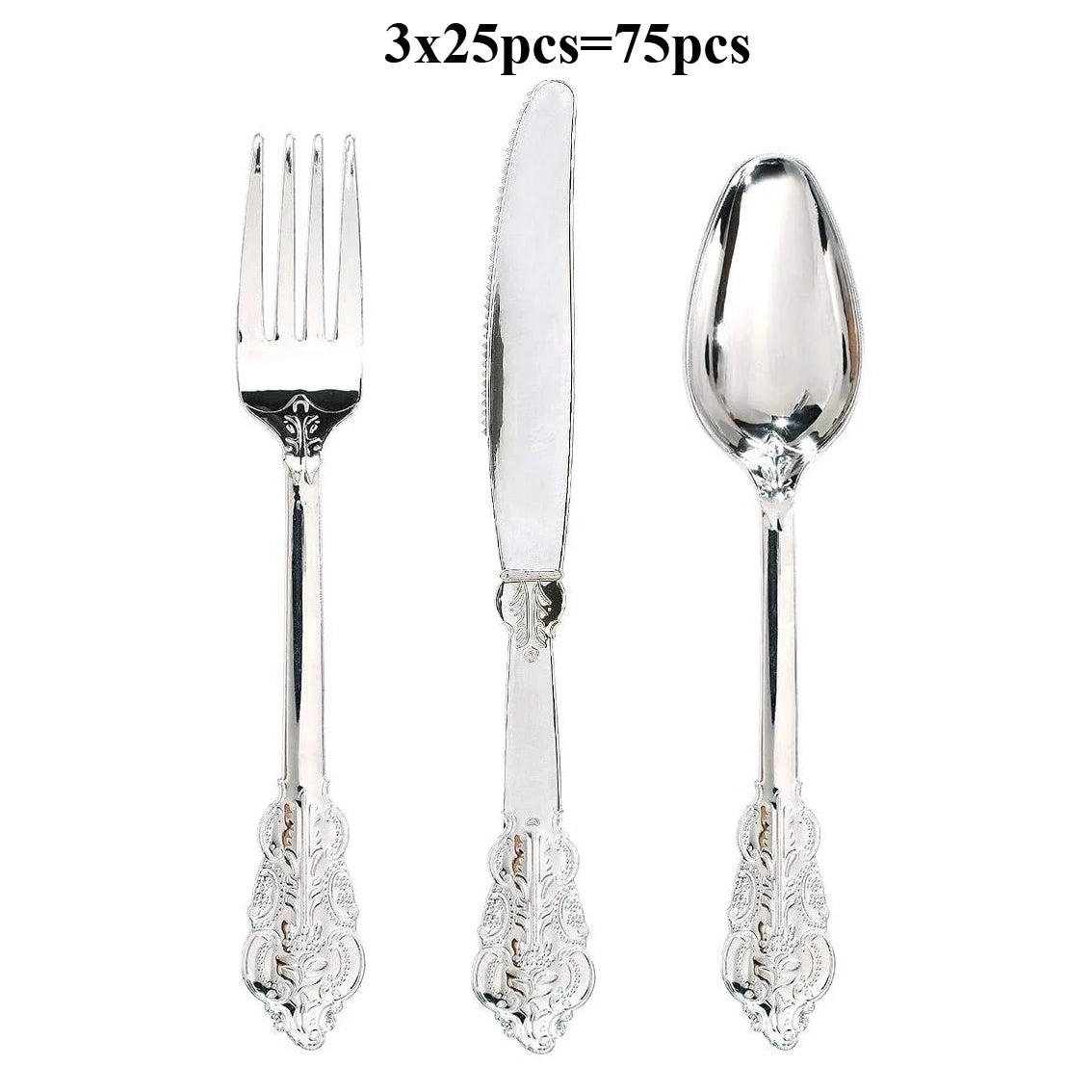 75 Pieces Gold Plastic Silverware- Party Flatware Set-Heavyweight Plastic Cutlery- Includes 25 Forks, 25 Spoons, 25 Knives - Slobuy