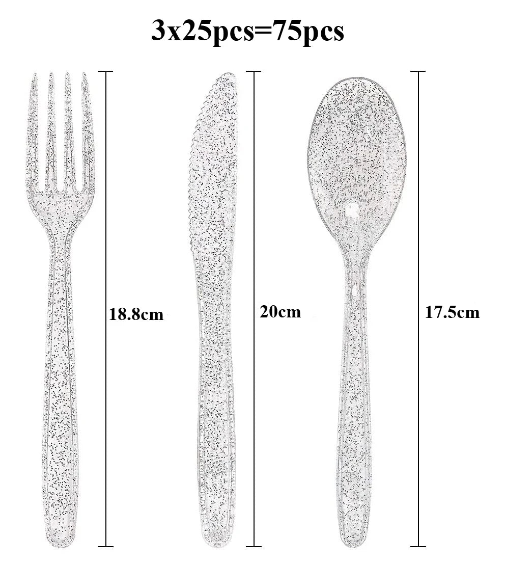 75 Pieces Gold Plastic Silverware- Party Flatware Set-Heavyweight Plastic Cutlery- Includes 25 Forks, 25 Spoons, 25 Knives - Slobuy