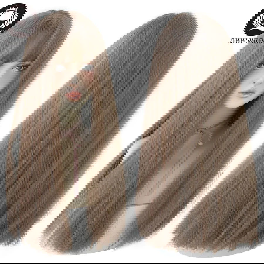 7JHHWIGS Long Straight Synthetic Light Brown Wigs With Bang For Women Heat-Resistant Daily Use Hair Hot Sell Wholesale Wigs - Slobuy