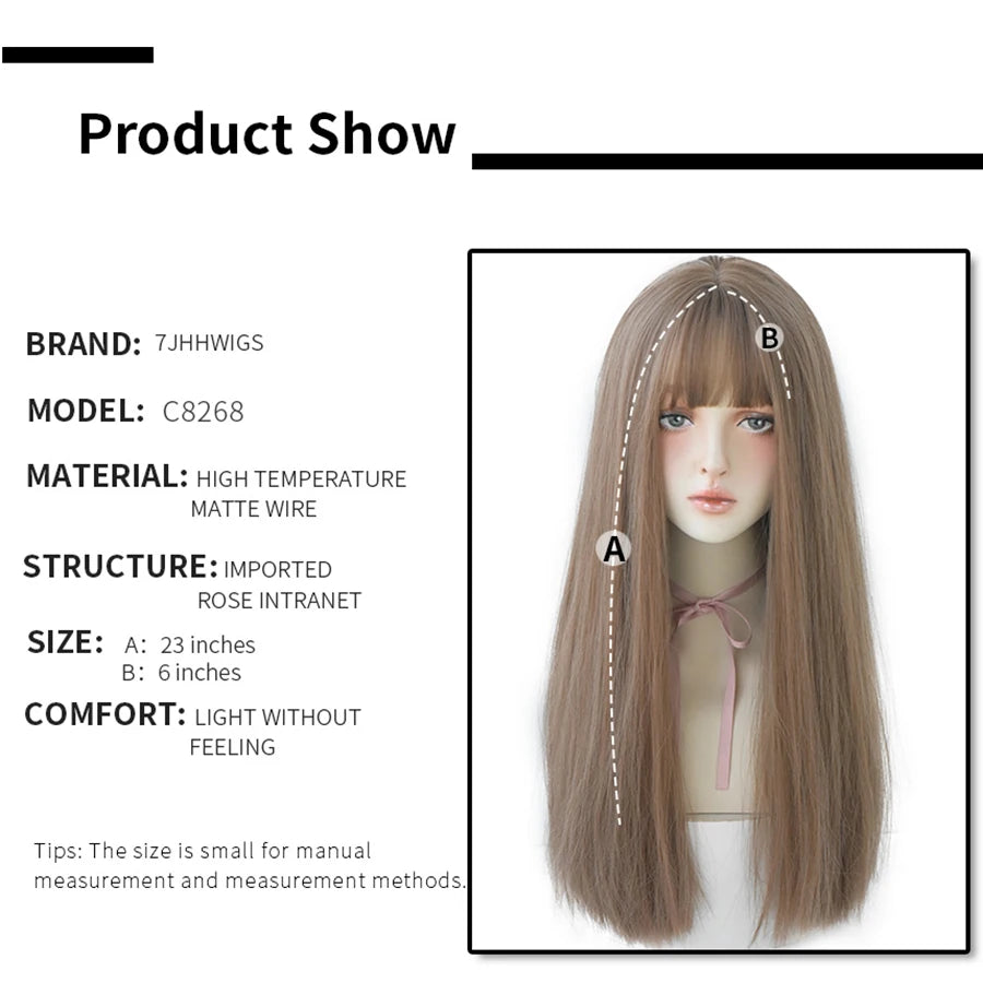 7JHHWIGS Long Straight Synthetic Light Brown Wigs With Bang For Women Heat-Resistant Daily Use Hair Hot Sell Wholesale Wigs - Slobuy