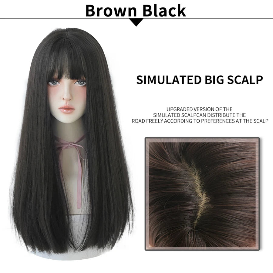 7JHHWIGS Long Straight Synthetic Light Brown Wigs With Bang For Women Heat-Resistant Daily Use Hair Hot Sell Wholesale Wigs - Slobuy