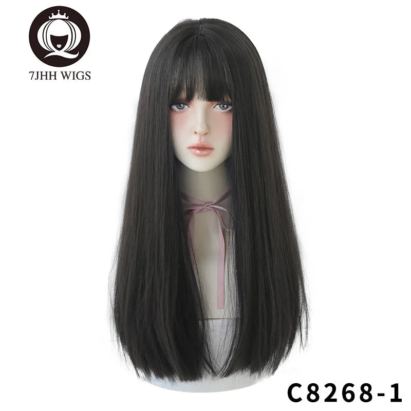 7JHHWIGS Long Straight Synthetic Light Brown Wigs With Bang For Women Heat-Resistant Daily Use Hair Hot Sell Wholesale Wigs - Slobuy