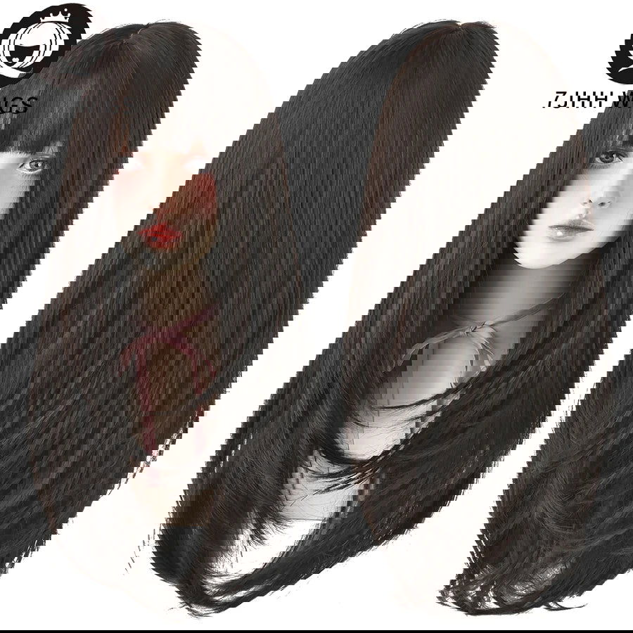 7JHHWIGS Long Straight Synthetic Light Brown Wigs With Bang For Women Heat-Resistant Daily Use Hair Hot Sell Wholesale Wigs - Slobuy