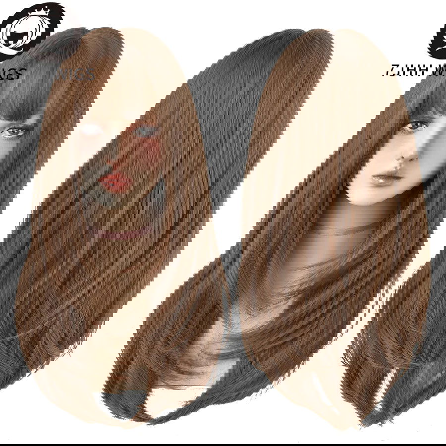7JHHWIGS Long Straight Synthetic Light Brown Wigs With Bang For Women Heat-Resistant Daily Use Hair Hot Sell Wholesale Wigs - Slobuy