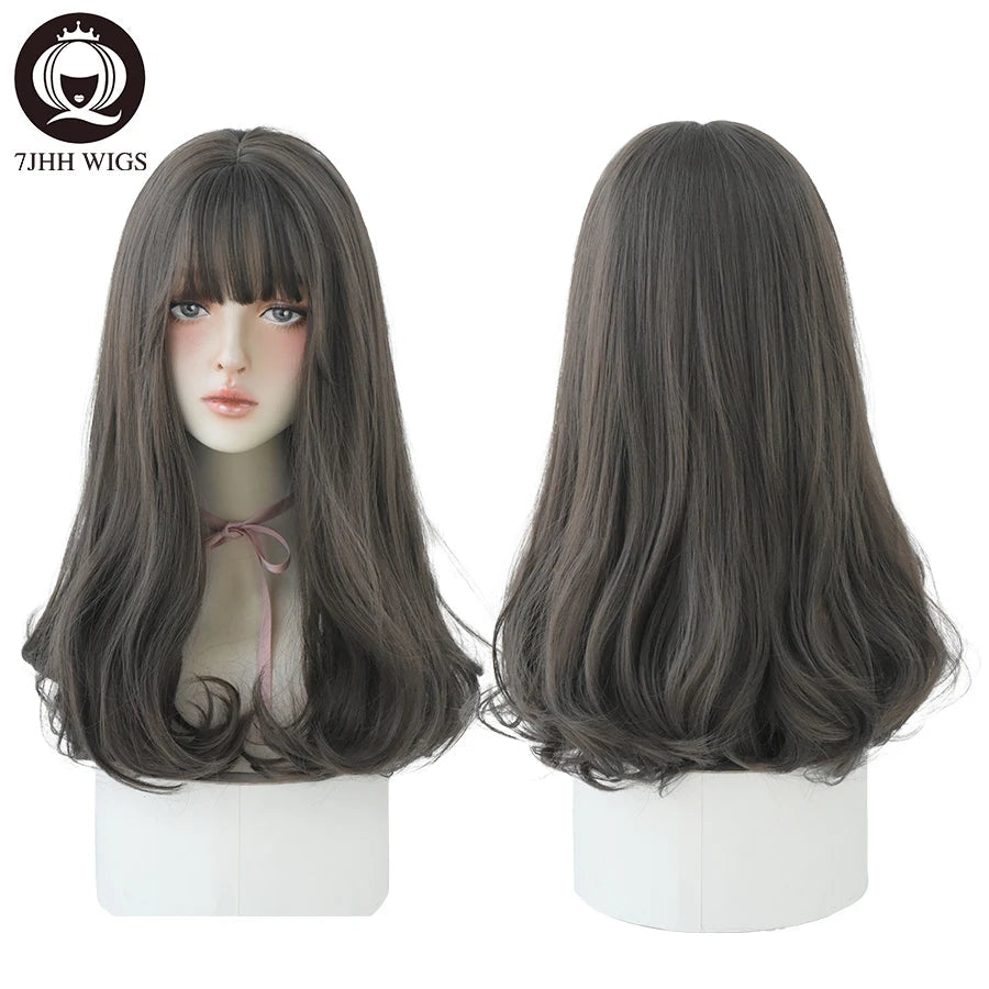7JHHWIGS Long Straight Synthetic Light Brown Wigs With Bang For Women Heat-Resistant Daily Use Hair Hot Sell Wholesale Wigs - Slobuy
