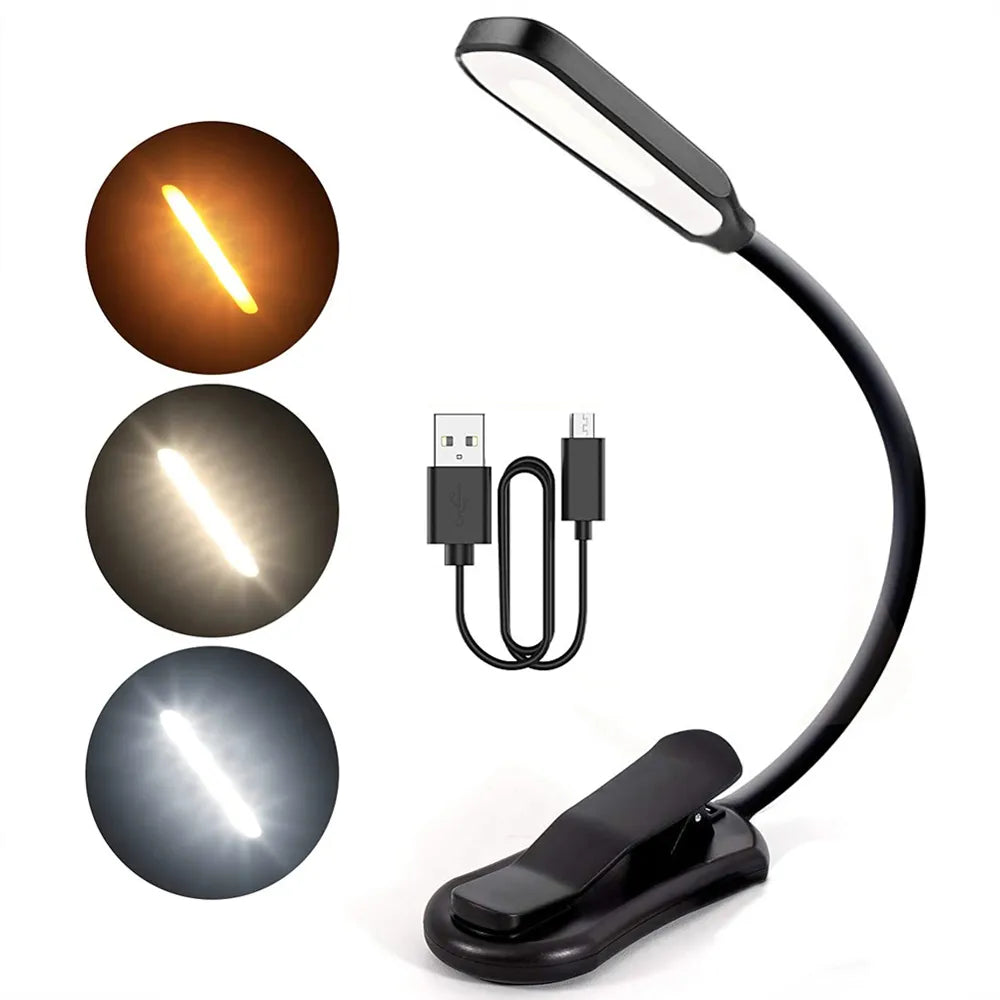 7 LED Book Light USB Rechargeable Reading Light 3-Level Warm Cool White Daylight Portable Flexible Easy Clip Night Reading Lamp - Slobuy