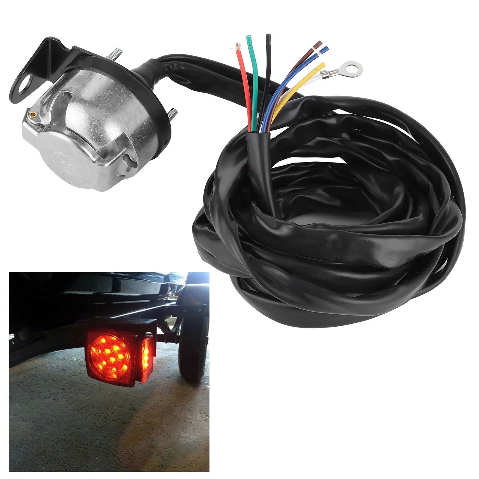 7 Pin RV LED Replacement Trailer Connector Socket Wiring Plug 2m Cable for Commercial Vehicles Semi Trailers RV Boat Accessories - Slobuy