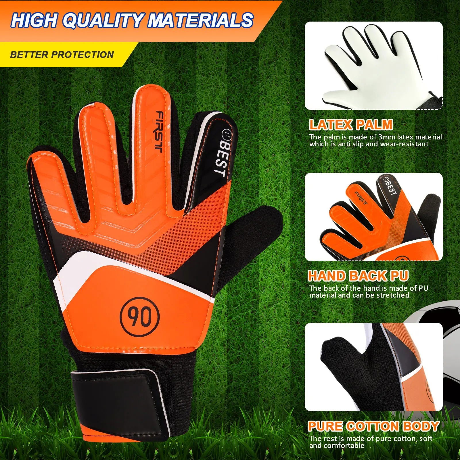 Kids Soccer Goalie Gloves 5/6/7 Size Latex Kids Football Goalkeeper Gloves Anti-Slip Youth Sports Full Finger Protection Gloves - Slobuy
