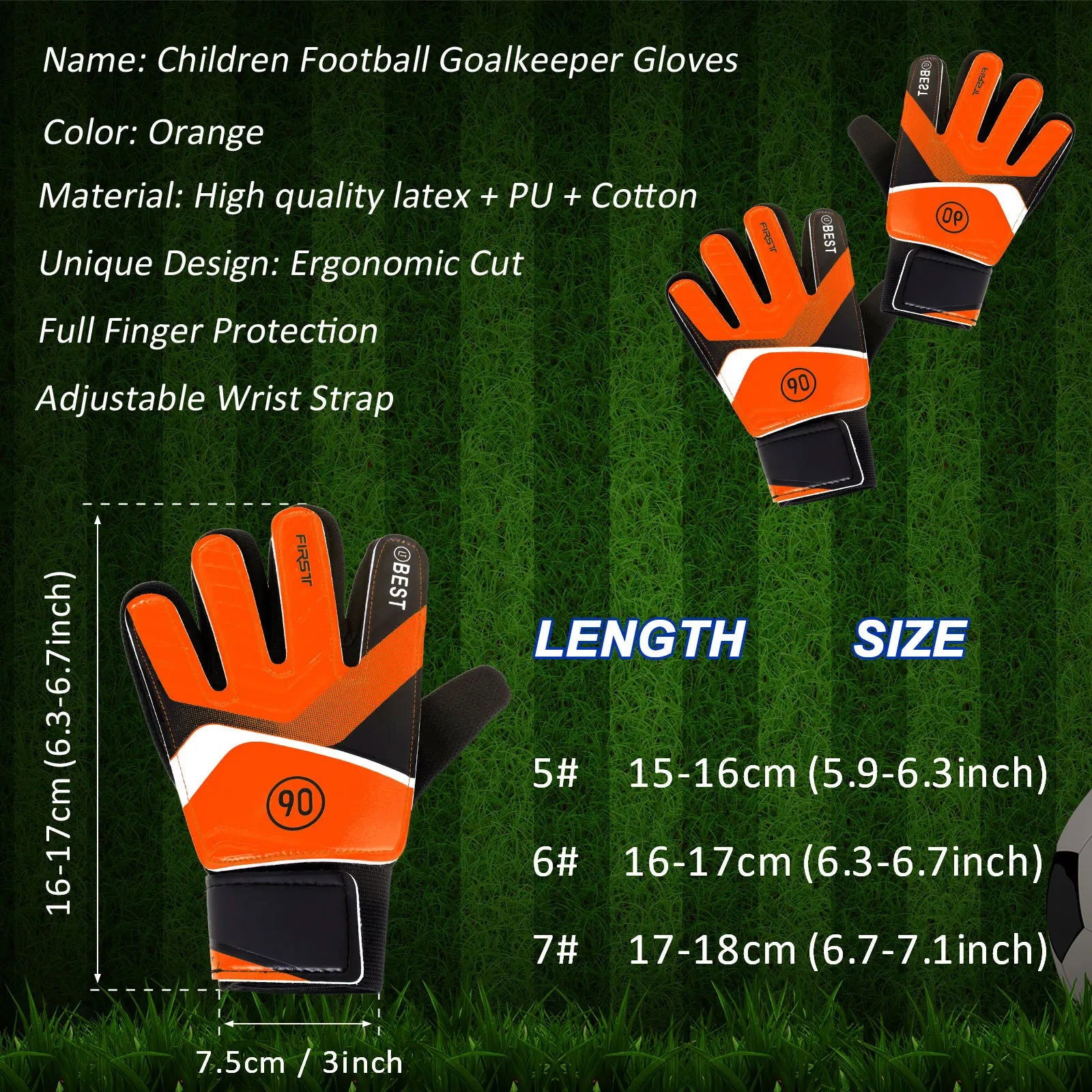 Kids Soccer Goalie Gloves 5/6/7 Size Latex Kids Football Goalkeeper Gloves Anti-Slip Youth Sports Full Finger Protection Gloves - Slobuy