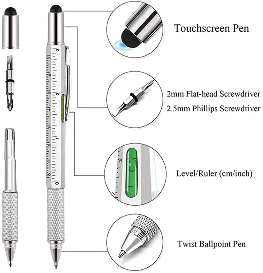 7 in1 Multifunction Ballpoint Pen With Modern Handheld Tool Measure Technical Ruler Screwdriver Touch Screen Stylus Spirit Level - Slobuy