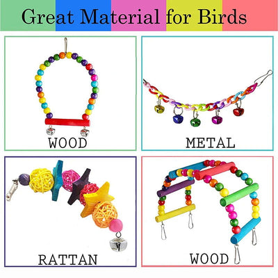 7pcs Pack Wood Parrot Toys Bird Toy Cage Bird Accessories  Swing Suspension Bridge Ball Cage Bells Pet Supplies Set - Slobuy