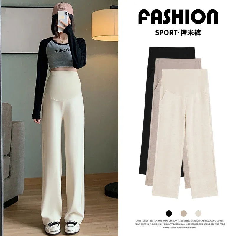 826# Autumn Fashion Maternity Long Straight Pants Wide Leg Loose Belly Trousers Clothes for Pregnant Women Pregnancy Clothing - Slobuy