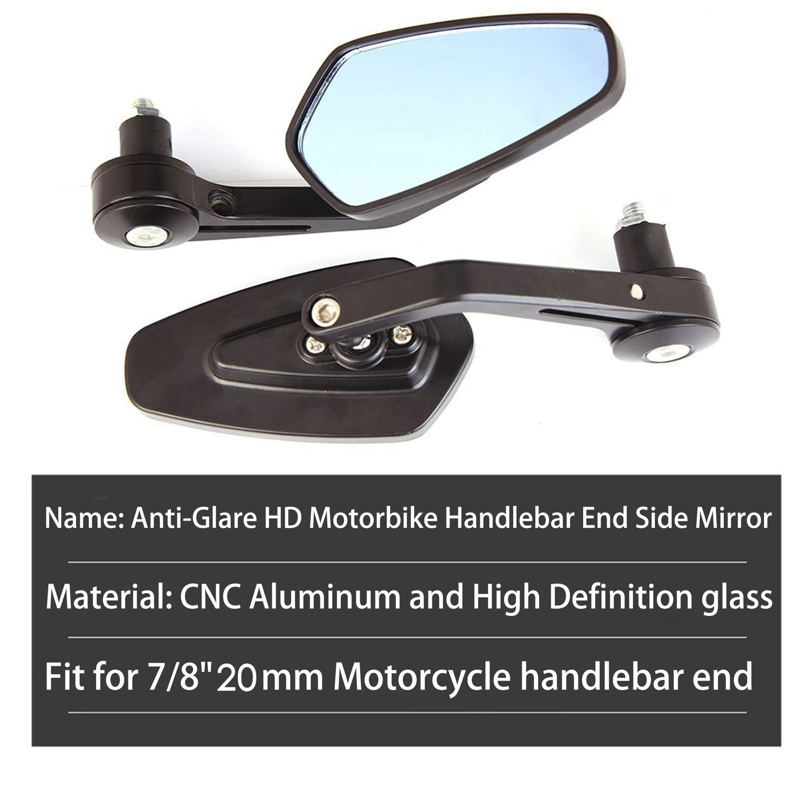 2x 7/8" 20mm Motorcycle Rear View Mirrors Anti-Glare HD Motorbike Handlebar End Side Mirror for Scooters ATV Bike Motorcycles - Slobuy