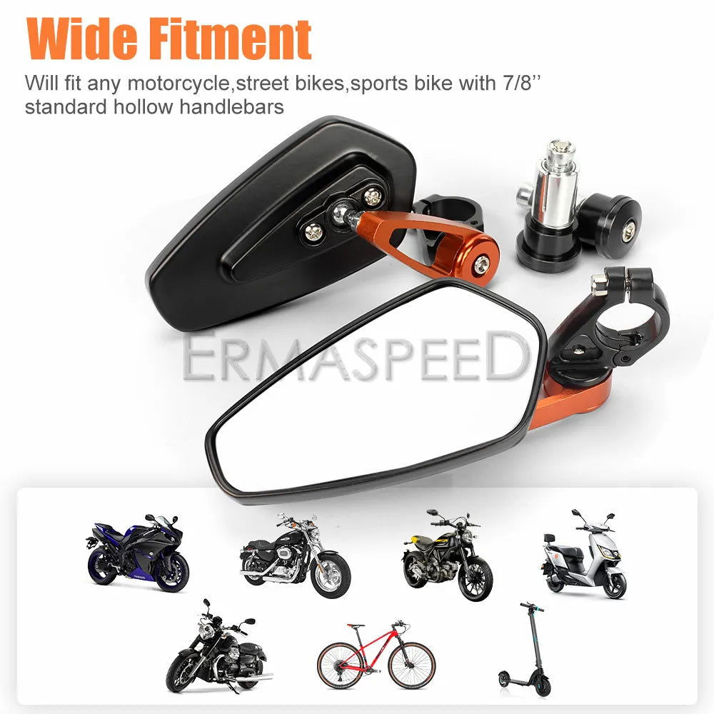 7/8" 22mm CNC Motorcycle Rearview Mirrors Universal Clear Glass Scooter Bar End Handlebar Mirror Rear View Mirror Accessories - Slobuy