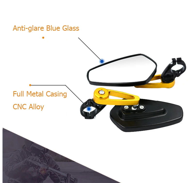 1 Pair 7/8" 22mm Motorcycle Aluminum Bar End Side Rearview Mirror Universal Motorbike Bike Handlebar Rear View Mirrors - Slobuy
