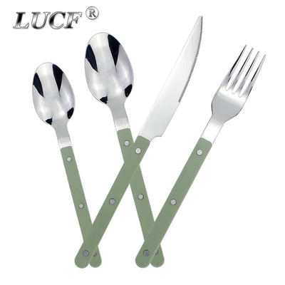 New Design Dinnerware 4 In 1 Set Stainless Steel 18/8(304) ABS Handle With Rivets Top Mirror Polishing Cutlery Sets For Kitchen - Slobuy