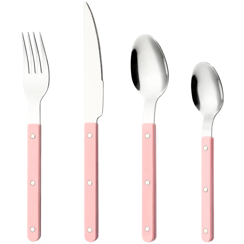 New Design Dinnerware 4 In 1 Set Stainless Steel 18/8(304) ABS Handle With Rivets Top Mirror Polishing Cutlery Sets For Kitchen - Slobuy