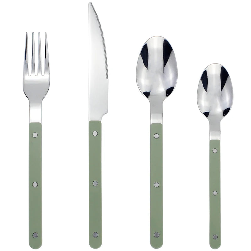 New Design Dinnerware 4 In 1 Set Stainless Steel 18/8(304) ABS Handle With Rivets Top Mirror Polishing Cutlery Sets For Kitchen - Slobuy