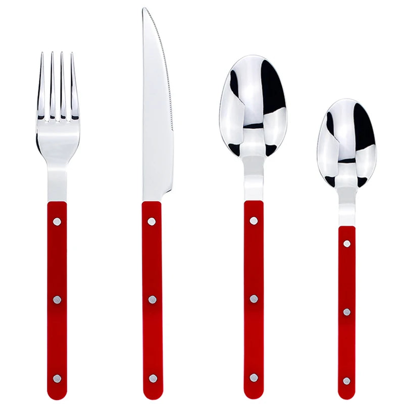 New Design Dinnerware 4 In 1 Set Stainless Steel 18/8(304) ABS Handle With Rivets Top Mirror Polishing Cutlery Sets For Kitchen - Slobuy