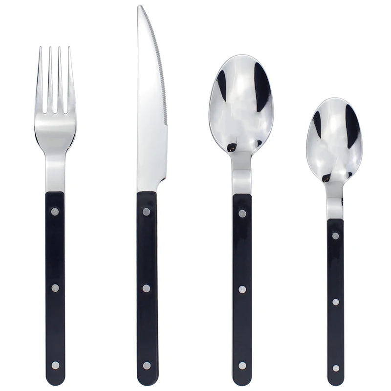 New Design Dinnerware 4 In 1 Set Stainless Steel 18/8(304) ABS Handle With Rivets Top Mirror Polishing Cutlery Sets For Kitchen - Slobuy