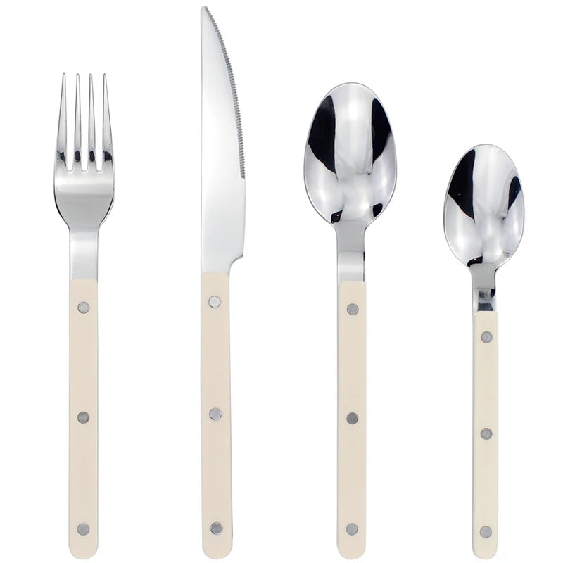 New Design Dinnerware 4 In 1 Set Stainless Steel 18/8(304) ABS Handle With Rivets Top Mirror Polishing Cutlery Sets For Kitchen - Slobuy