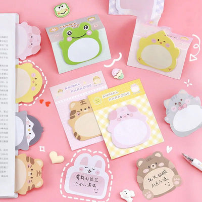 8 Piece Adhesive Kawaii Cartoon Animals Sticky Notes Notepad Memo Pad Stationery Sticker - Slobuy