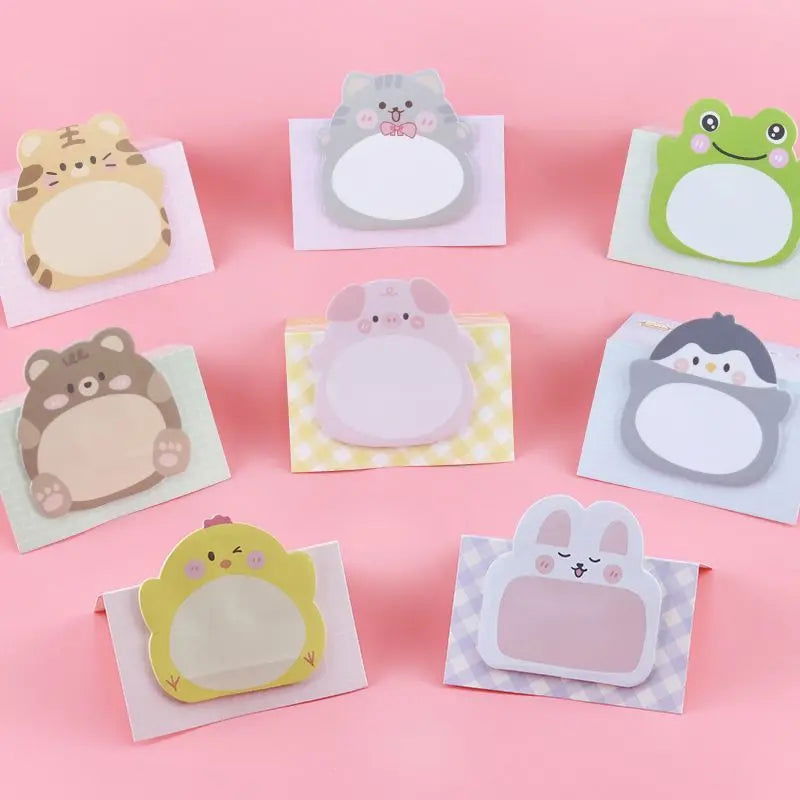8 Piece Adhesive Kawaii Cartoon Animals Sticky Notes Notepad Memo Pad Stationery Sticker - Slobuy