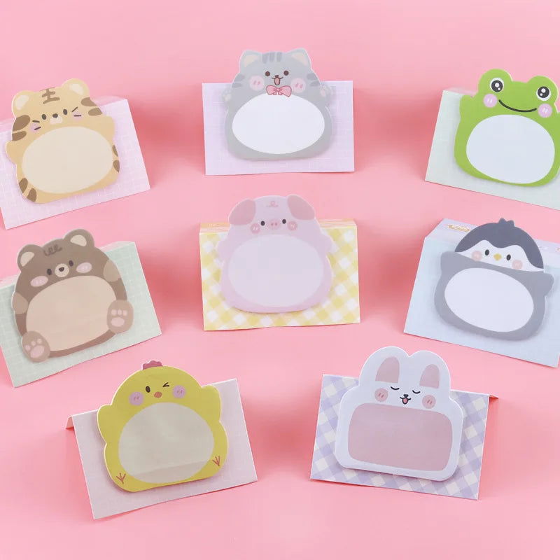 8 Piece Adhesive Kawaii Cartoon Animals Sticky Notes Notepad Memo Pad Stationery Sticker - Slobuy