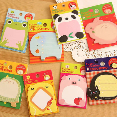 8 Piece Sticker Cute Animal Sticky Notes Notepad Memo Pads Panda Cat Kitty Stationery - Slobuy