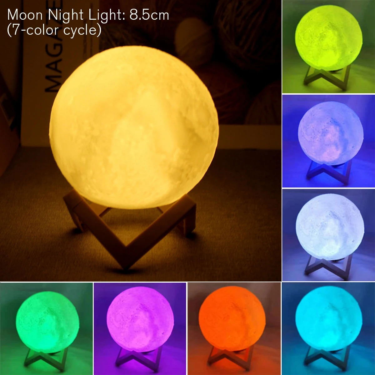 8cm Moon Lamp LED Night Light Battery Powered With Stand Starry Lamp Bedroom Decor Night Lights Kids Gift Moon Lamp - Slobuy