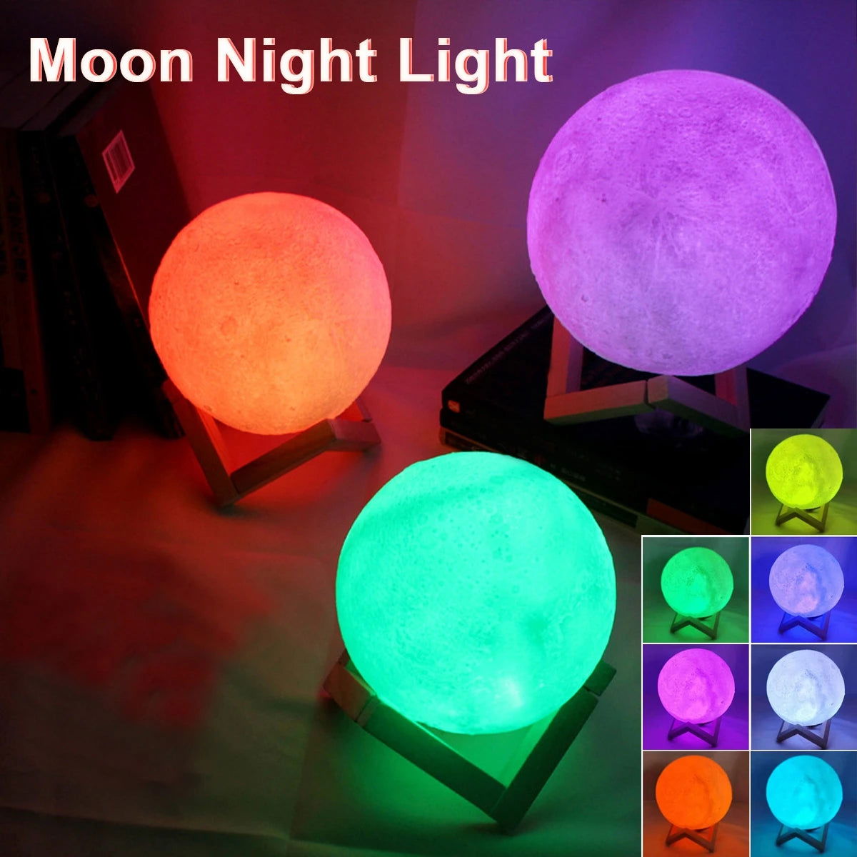 8cm Moon Lamp LED Night Light Battery Powered With Stand Starry Lamp Bedroom Decor Night Lights Kids Gift Moon Lamp - Slobuy
