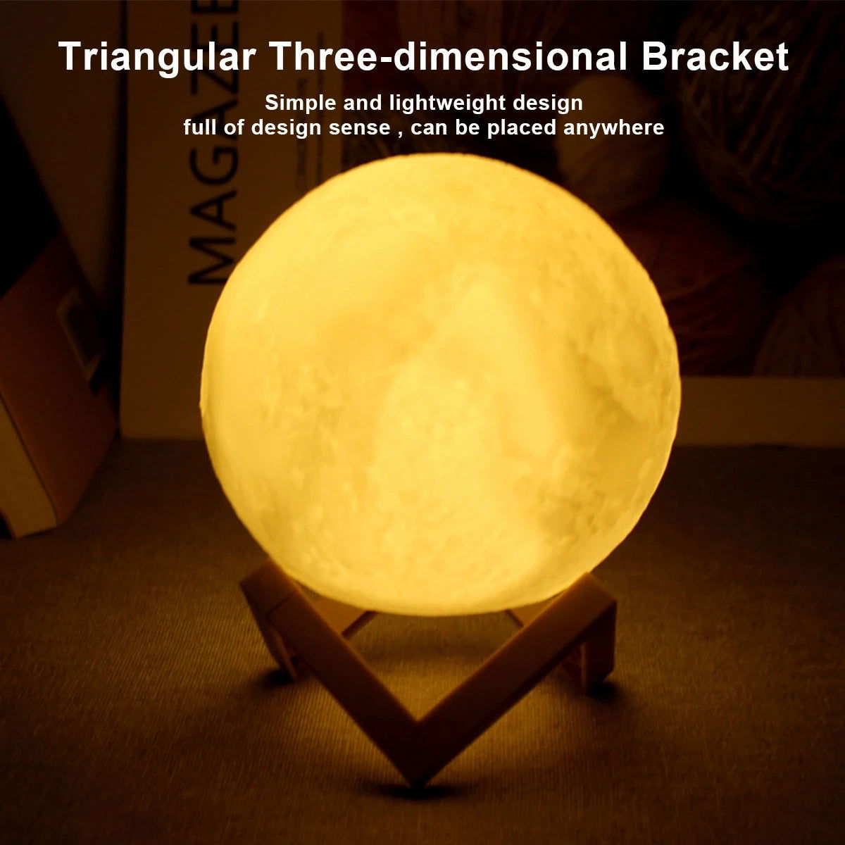 8cm Moon Lamp LED Night Light Battery Powered With Stand Starry Lamp Bedroom Decor Night Lights Kids Gift Moon Lamp - Slobuy