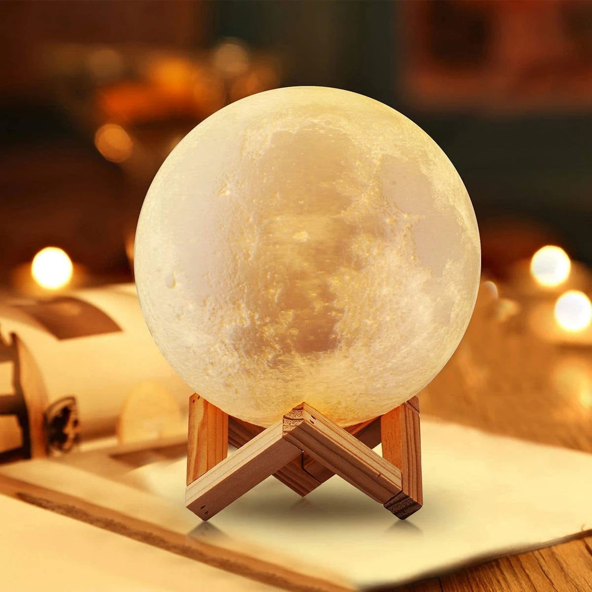 8cm Moon Lamp LED Night Light Battery Powered With Stand Starry Lamp Bedroom Decor Night Lights Kids Gift Moon Lamp - Slobuy