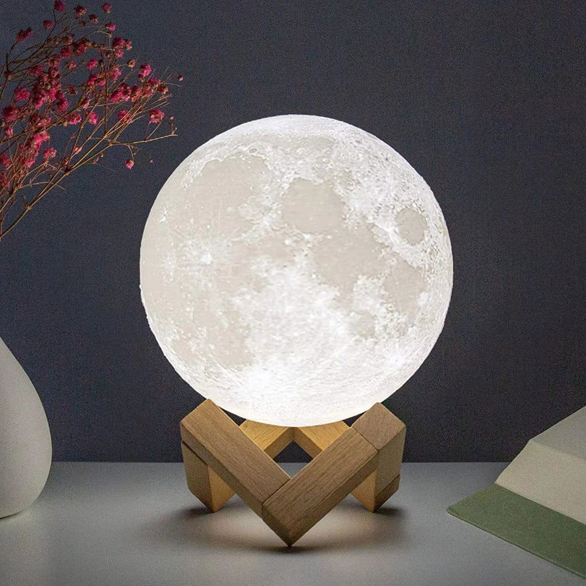 8cm Moon Lamp LED Night Light Battery Powered With Stand Starry Lamp Bedroom Decor Night Lights Kids Gift Moon Lamp - Slobuy