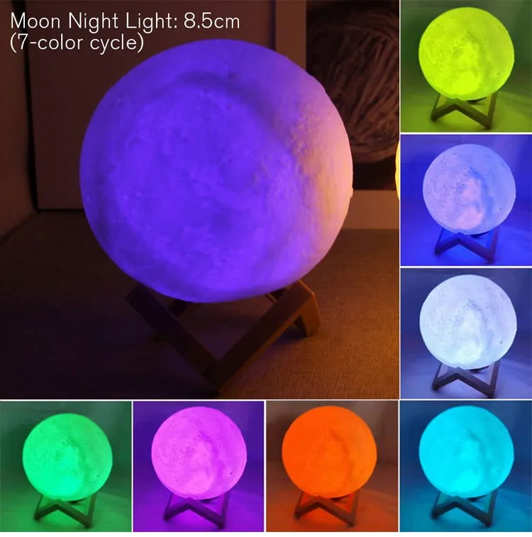 8cm Moon Lamp LED Night Light Battery Powered With Stand Starry Lamp Bedroom Decor Night Lights Kids Gift Moon Lamp - Slobuy