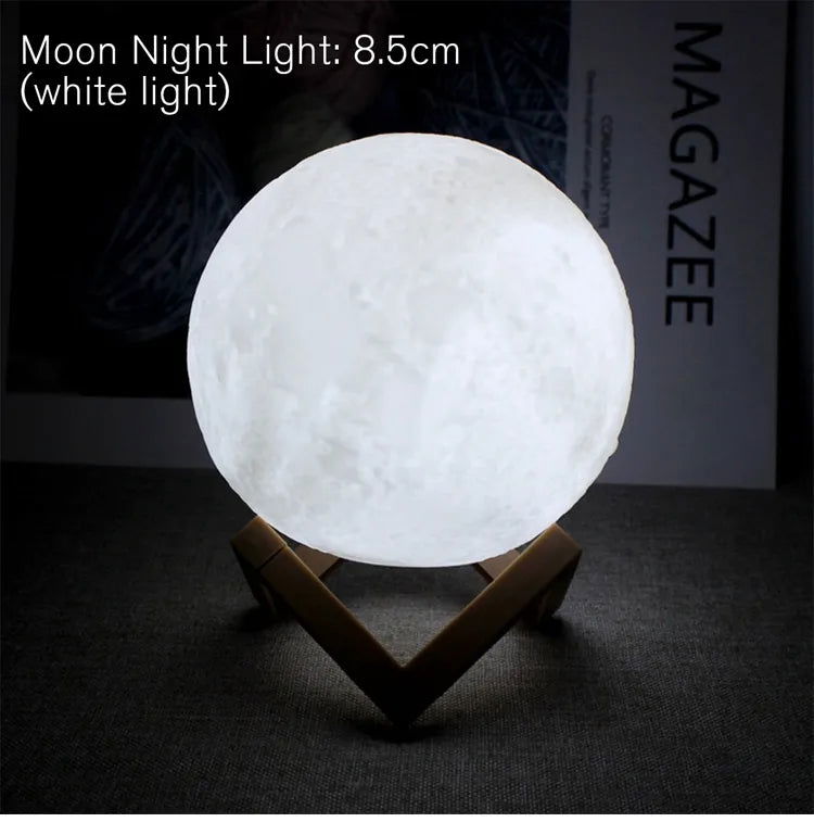 8cm Moon Lamp LED Night Light Battery Powered With Stand Starry Lamp Bedroom Decor Night Lights Kids Gift Moon Lamp - Slobuy