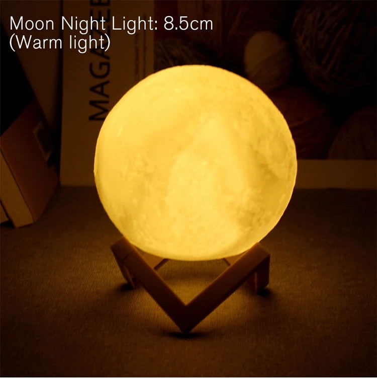 8cm Moon Lamp LED Night Light Battery Powered With Stand Starry Lamp Bedroom Decor Night Lights Kids Gift Moon Lamp - Slobuy