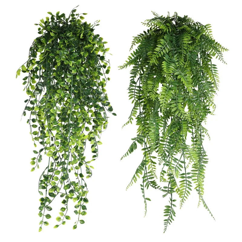 90cm Persian fern Leaves Vines Home Room Decor Hanging Artificial Plant Plastic Leaf Grass Wedding Party Wall Balcony Decoration - Slobuy