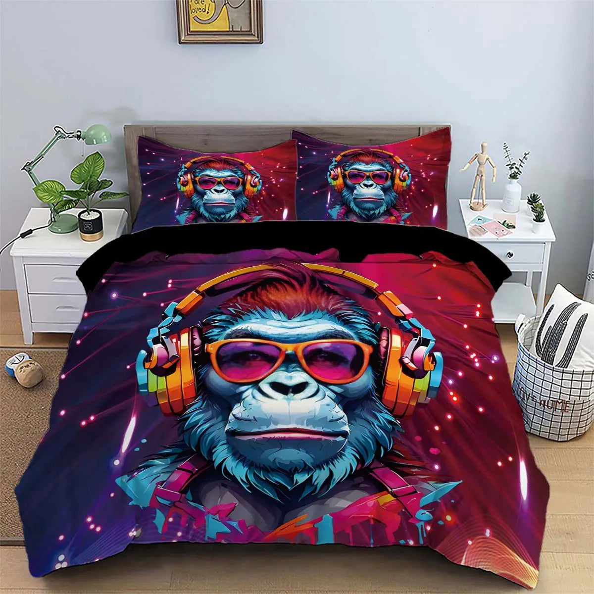 90gsm matte polyester bedding 3-piece set, skin friendly, warm, comfortable, 1 duvet cover+2 pillowcases, creative digital print - Slobuy