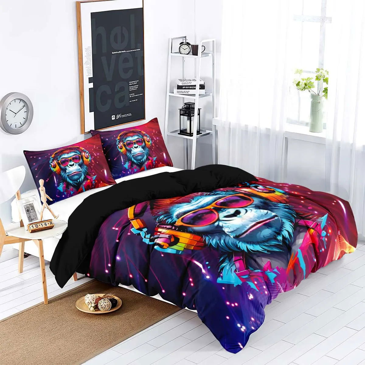 90gsm matte polyester bedding 3-piece set, skin friendly, warm, comfortable, 1 duvet cover+2 pillowcases, creative digital print - Slobuy