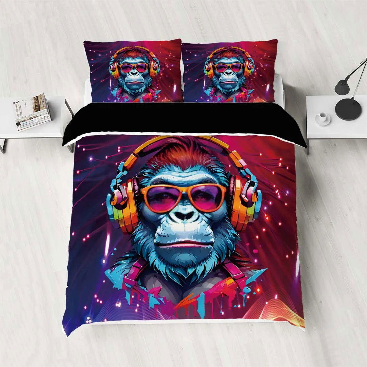 90gsm matte polyester bedding 3-piece set, skin friendly, warm, comfortable, 1 duvet cover+2 pillowcases, creative digital print - Slobuy