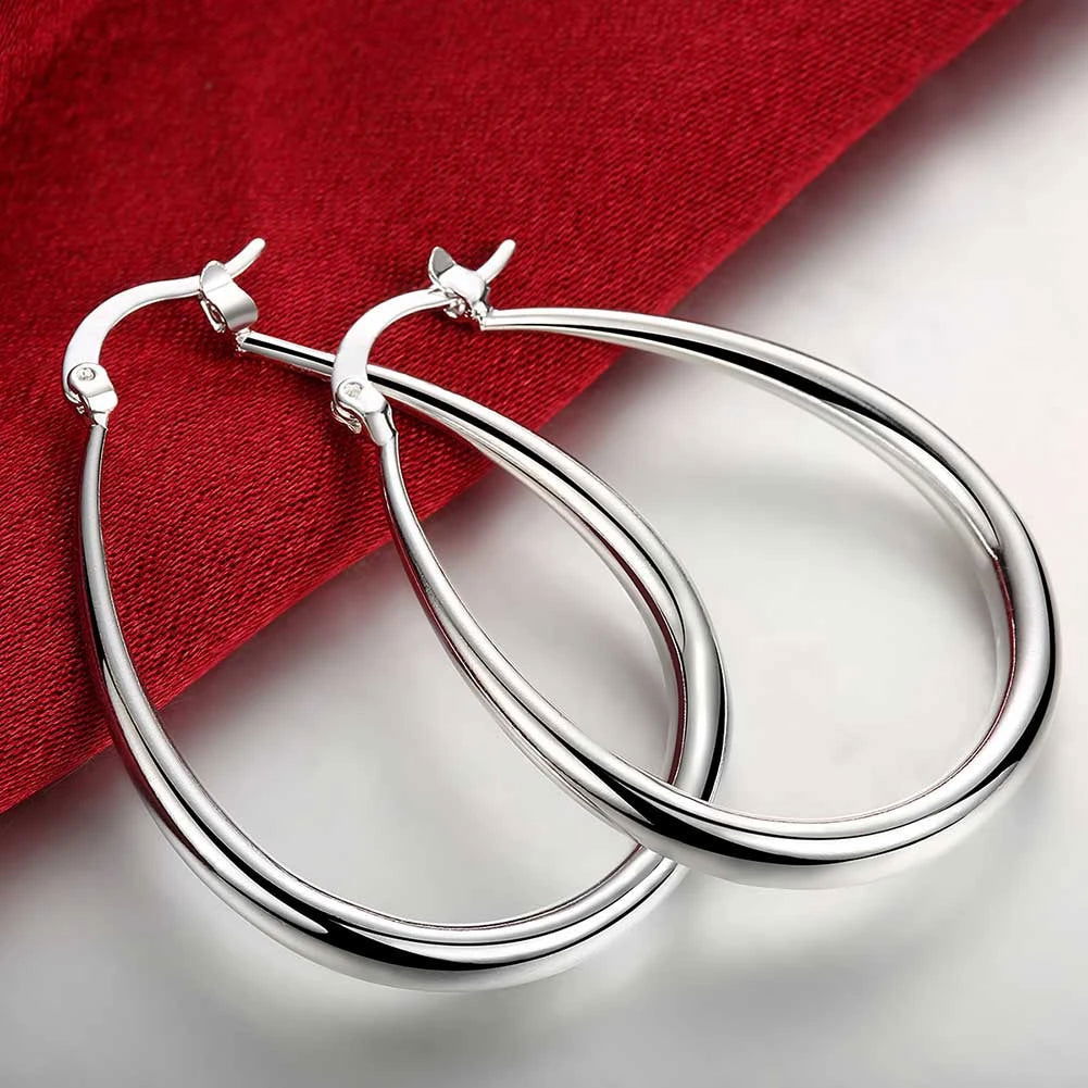 925 Sterling Silver 41MM Smooth Circle Big Hoop Earrings For Women Fashion Party Wedding Accessories Jewelry Christmas Gifts - Slobuy