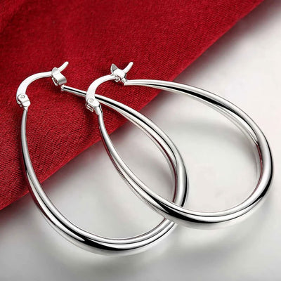 925 Sterling Silver 41MM Smooth Circle Big Hoop Earrings For Women Fashion Party Wedding Accessories Jewelry Christmas Gifts - Slobuy