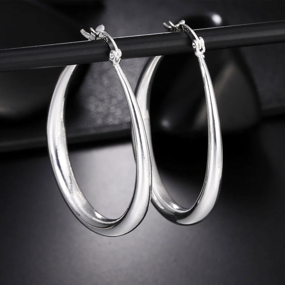 925 Sterling Silver 41MM Smooth Circle Big Hoop Earrings For Women Fashion Party Wedding Accessories Jewelry Christmas Gifts - Slobuy
