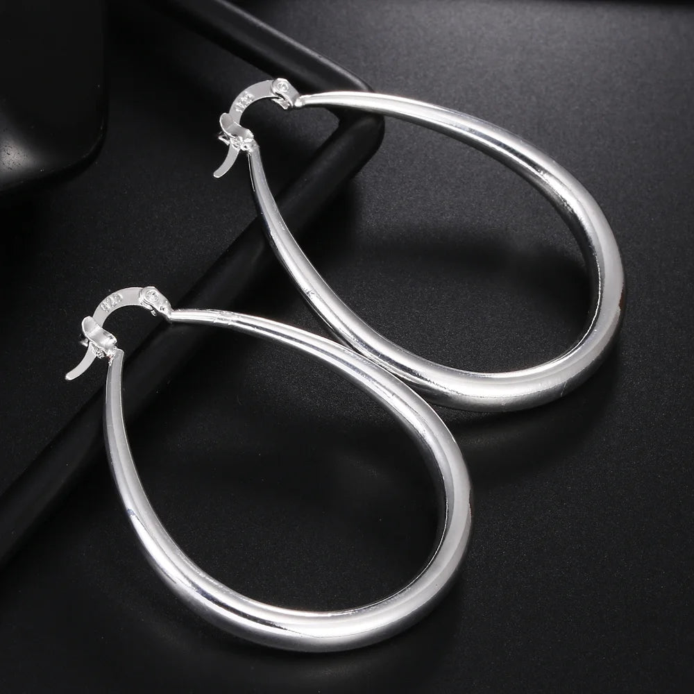925 Sterling Silver 41MM Smooth Circle Big Hoop Earrings For Women Fashion Party Wedding Accessories Jewelry Christmas Gifts - Slobuy