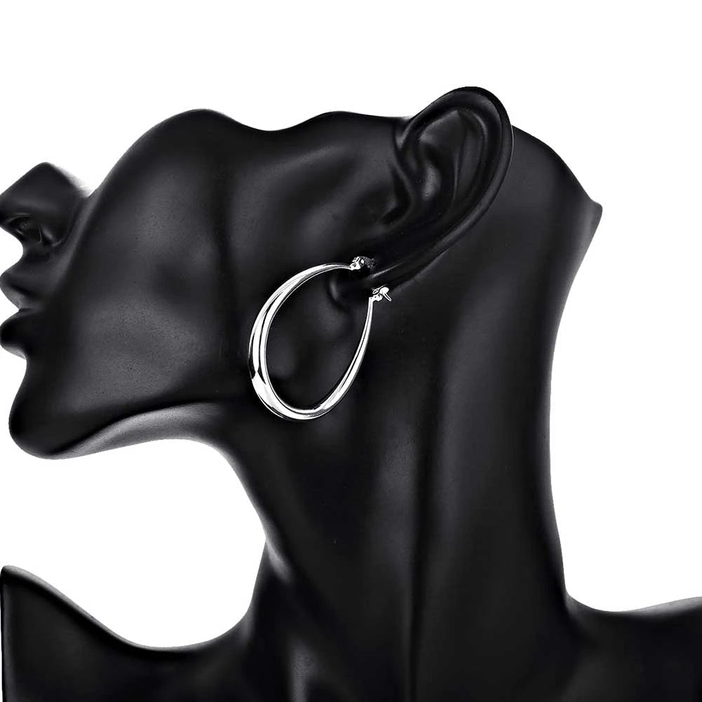 925 Sterling Silver 41MM Smooth Circle Big Hoop Earrings For Women Fashion Party Wedding Accessories Jewelry Christmas Gifts - Slobuy
