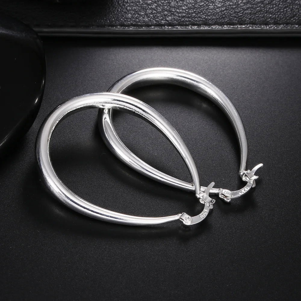 925 Sterling Silver 41MM Smooth Circle Big Hoop Earrings For Women Fashion Party Wedding Accessories Jewelry Christmas Gifts - Slobuy